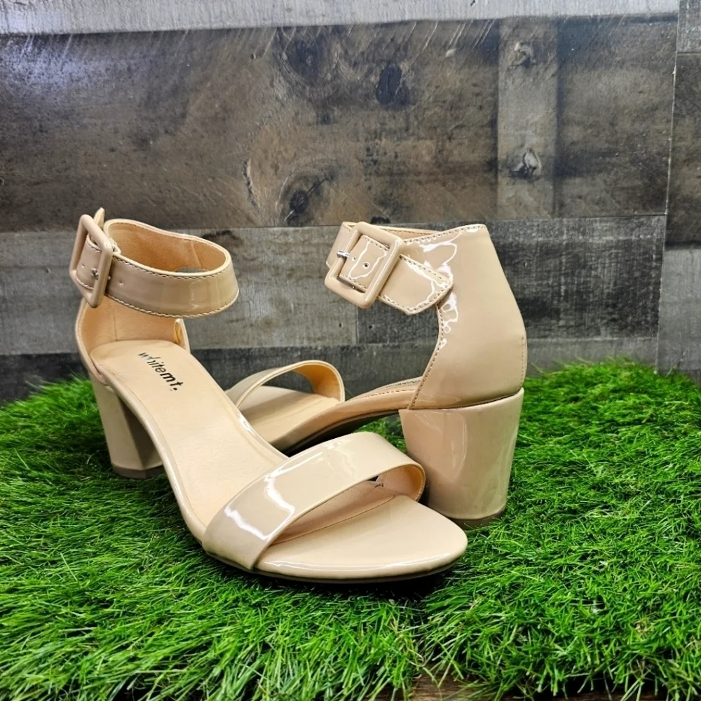 Whitemt. Patent Leather Block Heel Sandals